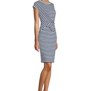 NWT Liz Claiborne Faux Front Tie Navy White Striped Midi Dress Cap Sleeves XL